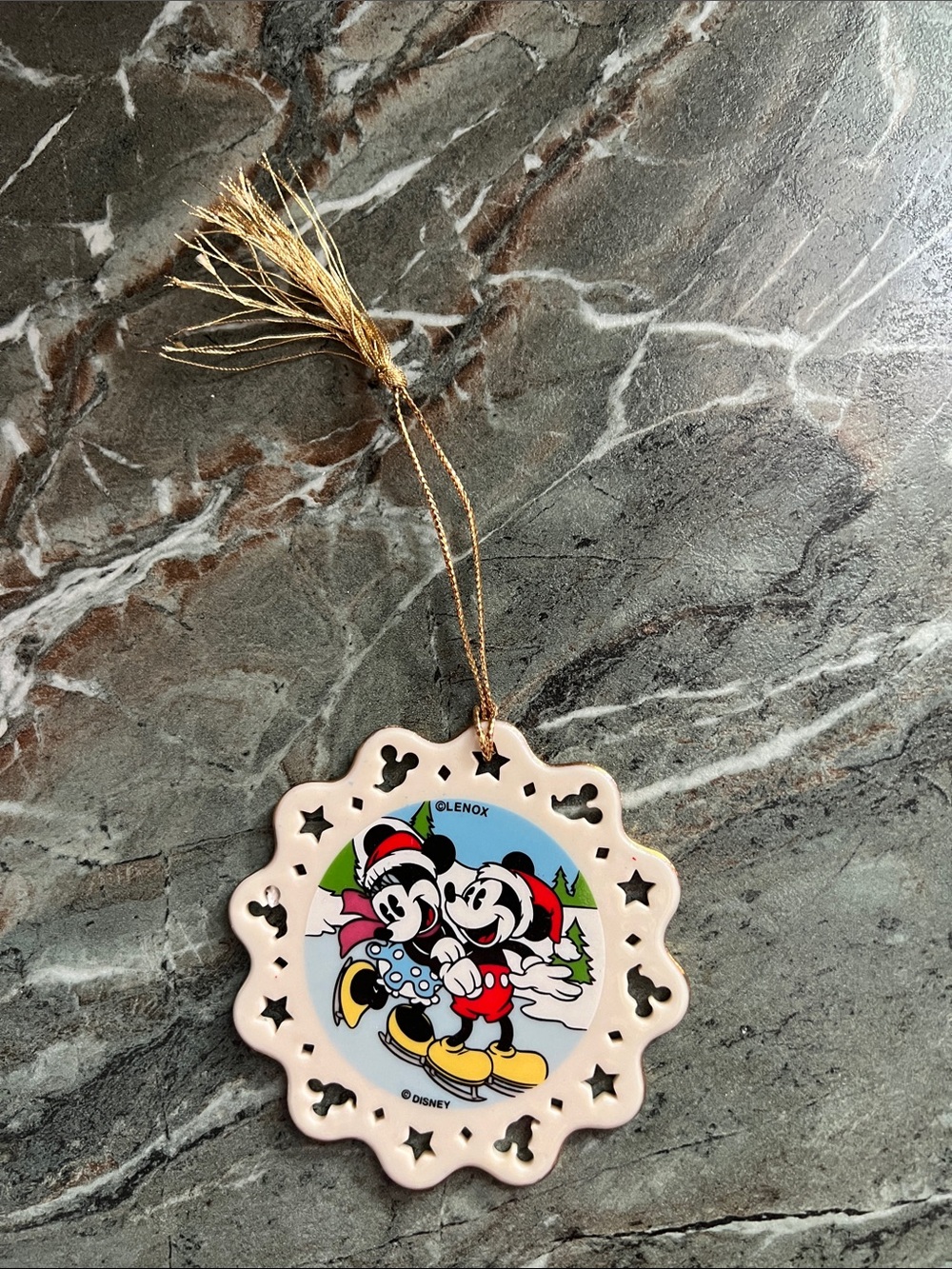 Lenox Disney Mickey & Minnie Holiday Ornament with Gold Tassel
